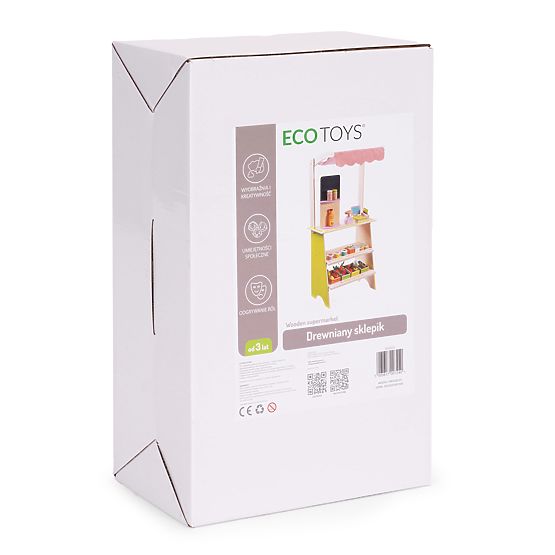 Veľký drevený stánok pre deti obchod s terminálom a váhou ovocie zelenina 20 prvkov ECOTOYS