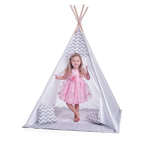 Detský stan teepee šedo-biely