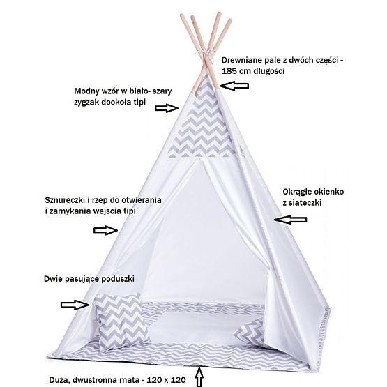 Detský stan teepee šedo-biely