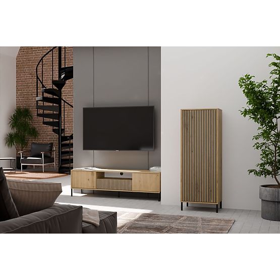 Vitrína KAMARO 1DD SLIM DUB ARTISAN Lamelový Čelný Panel