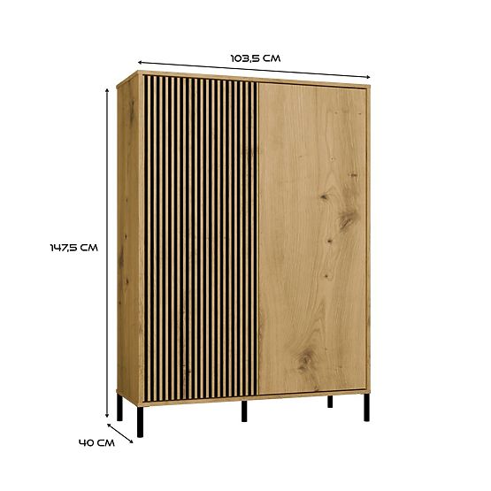 Vitrína KAMARO 2DD SLIM/HLADKÝ DUB ARTISAN Lamelový Predný Ryhovaný + Klasický