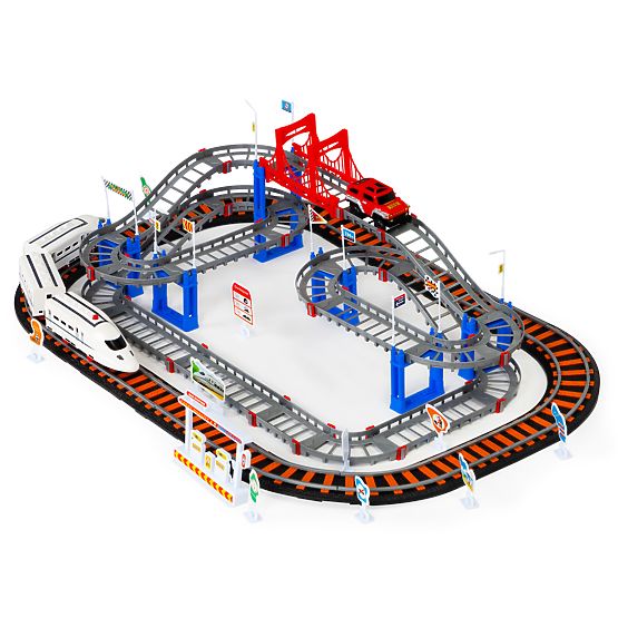 Vláčik a auto na batérie dve dráhy mesto 108 prvkov