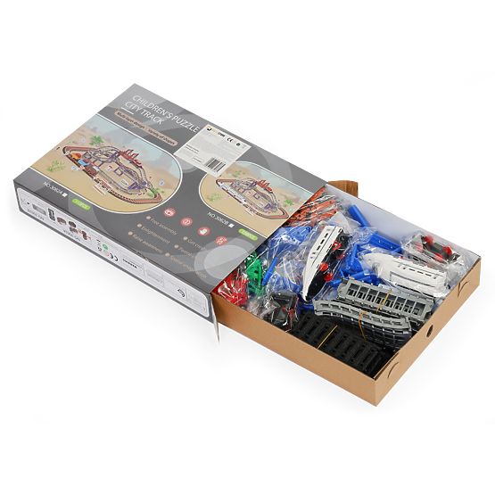 Vláčik a auto na batérie dve dráhy mesto 108 prvkov