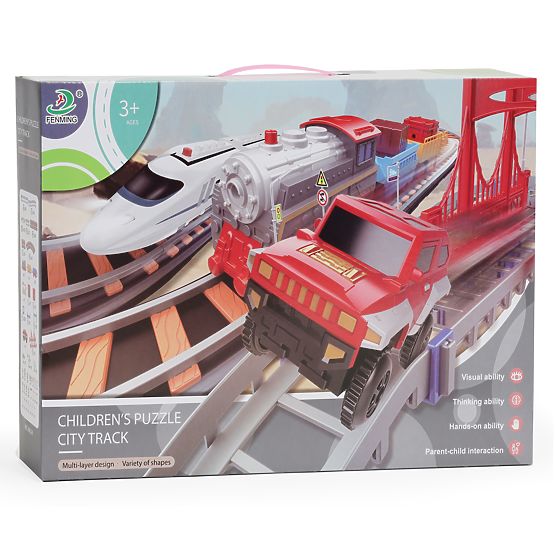 Vláčik a auto na batérie dve dráhy mesto 108 prvkov