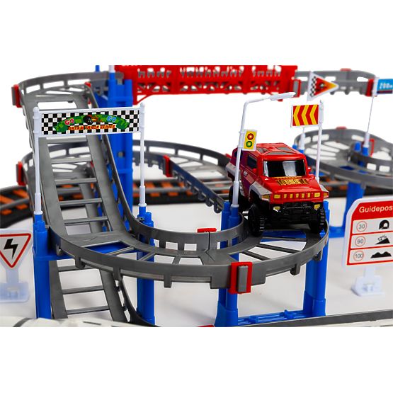 Vláčik a auto na batérie dve dráhy mesto 108 prvkov