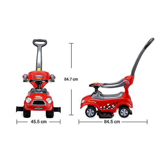 Vozítko 3v1 s rukoväťou - červené
