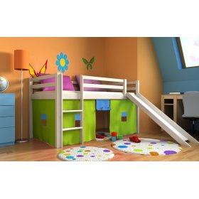 OURBABY detská vyvýšená posteľ MODO so šmykľavkou - biela, Litdrew