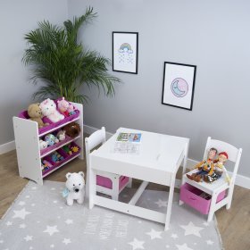 Ourbaby detský stôl so stoličkami s ružovými boxmi