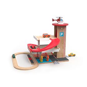 2Kids Toys Drevená garáž s vláčkodráhou