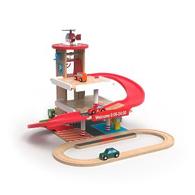 2Kids Toys Drevená garáž s vláčkodráhou