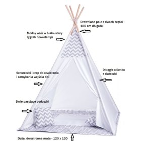 Detský stan teepee šedo-biely