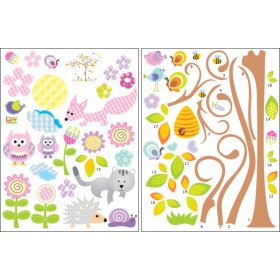 Dekorácia na stenu - kvetinový strom so zvieratkami, Mint Kitten