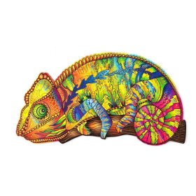 Farebné drevené puzzle - chameleón