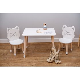 Detský stôl so stoličkami - Mačička - biely