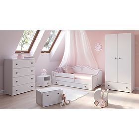 Bazar - Nočný stolík Emi biely, sivá úchytka