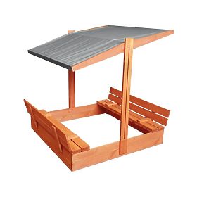 Bazar - Uzavierateľné pieskovisko s lavičkami a strieškou 120 x 120 - sivá