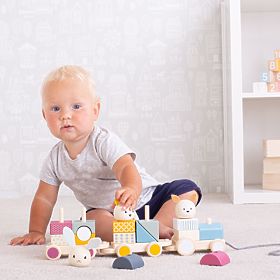 Bigjigs Baby Drevený vláčik so zvieratkami, Bigjigs Toys