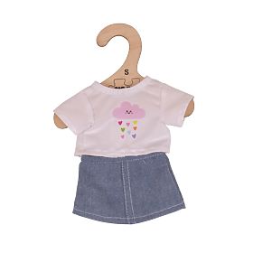 Bigjigs Toys Biele tričko s rifľovou sukňou pre bábiku 28cm