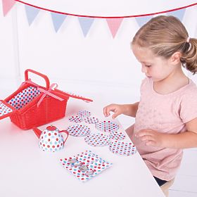Bigjigs Toys Čajová bodkovaná sada v piknikovom koši, Bigjigs Toys