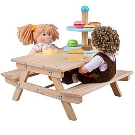 Bigjigs Toys Drevená pikniková lavička pre bábiky, Bigjigs Toys