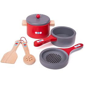 Bigjigs Toys Drevená súprava riadu s bodkami, Bigjigs Toys