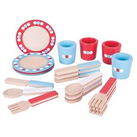 Bigjigs Toys Drevený jedálenský servis s bodkami, Bigjigs Toys