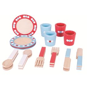 Bigjigs Toys Drevený jedálenský servis s bodkami, Bigjigs Toys
