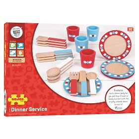 Bigjigs Toys Drevený jedálenský servis s bodkami, Bigjigs Toys
