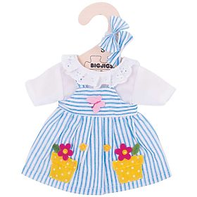 Bigjigs Toys Modré pruhované šaty pre bábiku 28 cm, Bigjigs Toys
