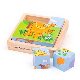 Bigjigs Toys Obrázkové kocky kubusy Dinosaury 9 kociek, Bigjigs Toys
