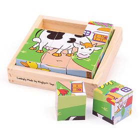 Bigjigs Toys Obrázkové kocky kubusy Zvieratká 9 kociek, Bigjigs Toys