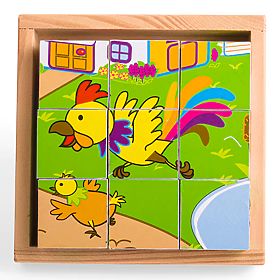 Bigjigs Toys Obrázkové kocky kubusy Zvieratká 9 kociek, Bigjigs Toys