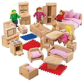 Bigjigs Toys Sada nábytku do domčeka a postavičiek rodiny, Bigjigs Toys