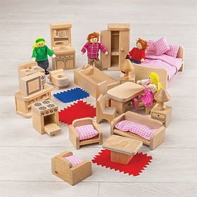 Bigjigs Toys Sada nábytku do domčeka a postavičiek rodiny, Bigjigs Toys