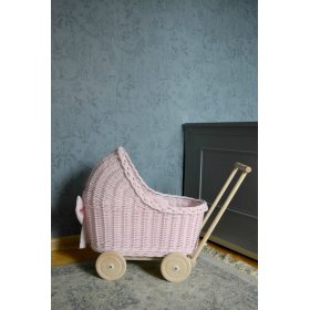 Prútený kočík pre bábiky - ružový, Ourbaby