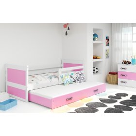 Detská posteľ s prístelkou Rocky - bielo-ružová, BMS