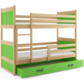 Detská poschodová posteľ Rocky - prírodná-zelená, BMS