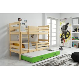 Detská poschodová posteľ s prístelkou Erik - prírodná-zelená, BMS