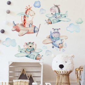 Samolepka na stenu - Zvieratká v lietadlách, Housedecor