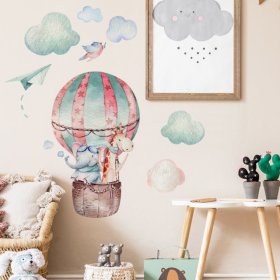 Samolepka na stenu - Balón, slon a žirafa