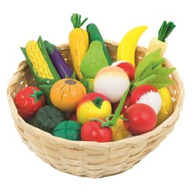 Drevené ovocie a zelenina v košíku 21 ks, Goki