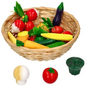 Drevené ovocie a zelenina v košíku 21 ks, Goki