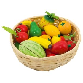 Drevené ovocie v košíku 23 ks, Goki
