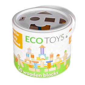 Farebné drevené kocky 50 ks, EcoToys