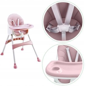 Jedálenská stolička Prima 2v1 - ružovobiela, EcoToys
