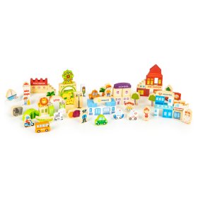 Drevená stavebnica - Zábavné mesto 120 ks, EcoToys