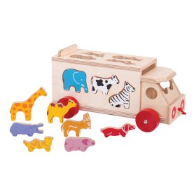 Bigjigs Toys Drevené auto so zvieratkami, Bigjigs Toys