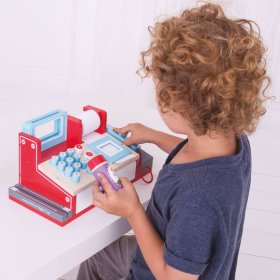 Bigjigs Toys Drevená pokladňa červená, Bigjigs Toys