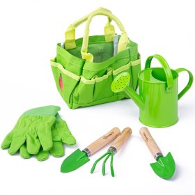 Bigjigs Toys Záhradný set náradia v plátennej taške zelený, Bigjigs Toys
