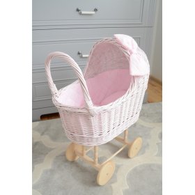 Vysoký prútený kočík pre bábiky - ružový, Ourbaby